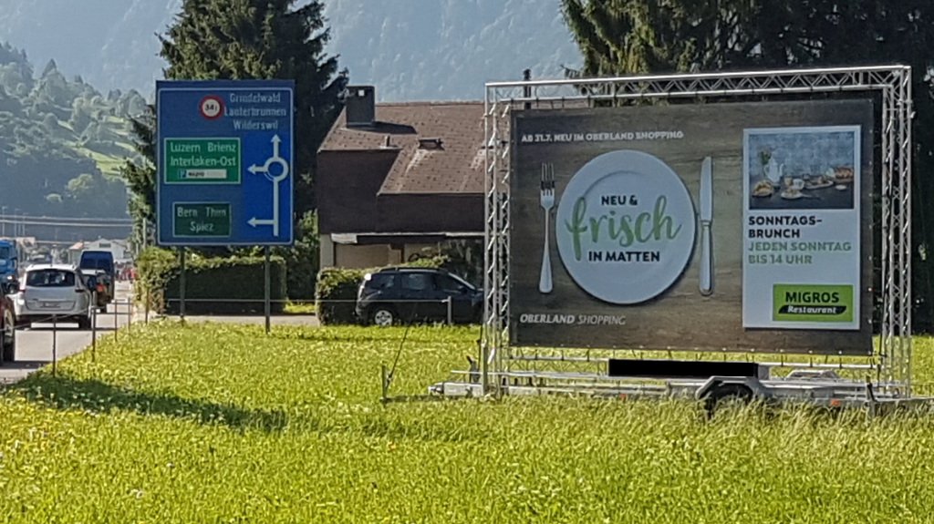 Mobile Werbung für das neue Migros Restaurant Oberland